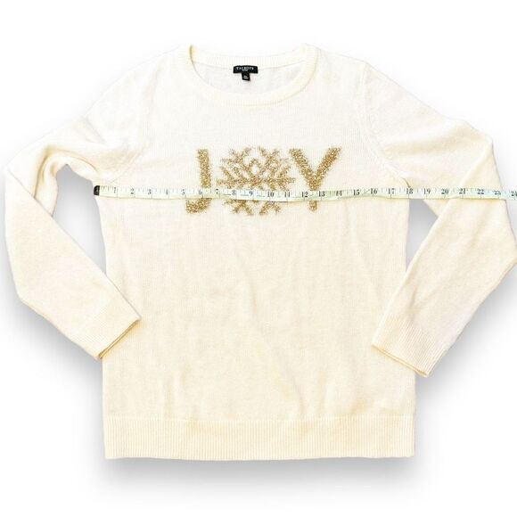 Talbots Wool Blend Snowflake JOY Gold Print Super Soft Sweater Women’s - Size MP - Picture 8 of 9